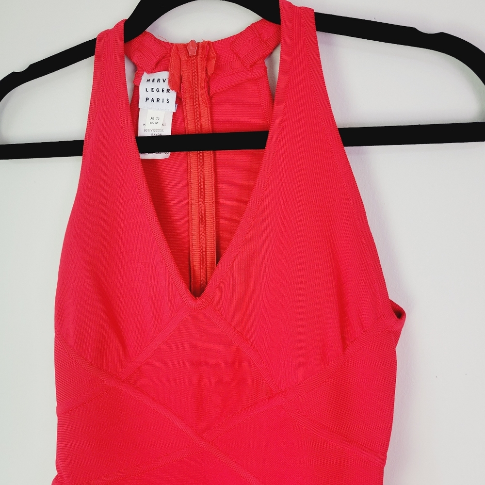 Herve Leger Paris red bandage v neck dress medium - Picture 3 of 8
